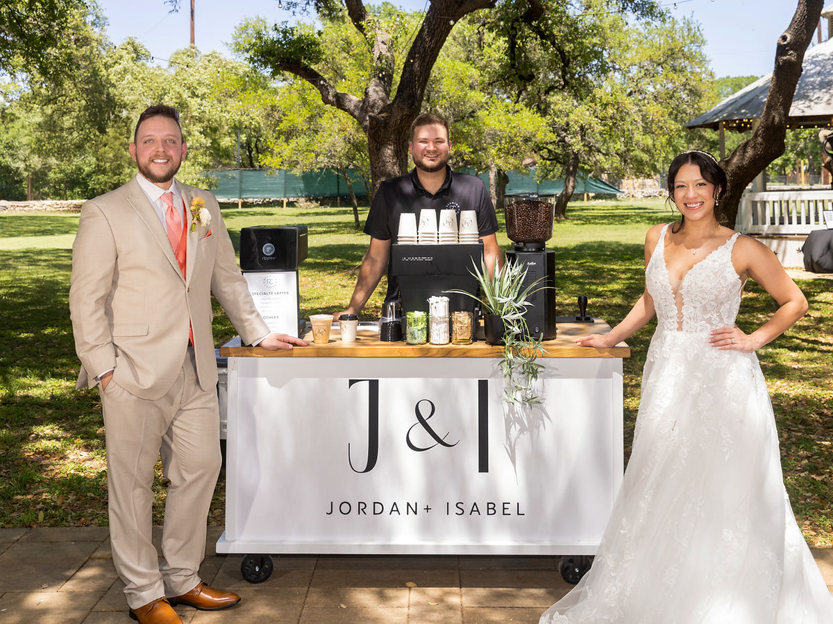 Reunion Coffee Cart set up at a Texas Hill Country wedding reception