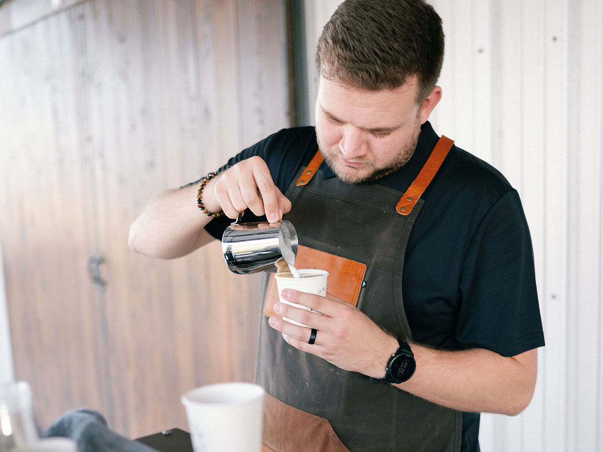 Mobile coffee cart at a Texas Hill Country wedding venue