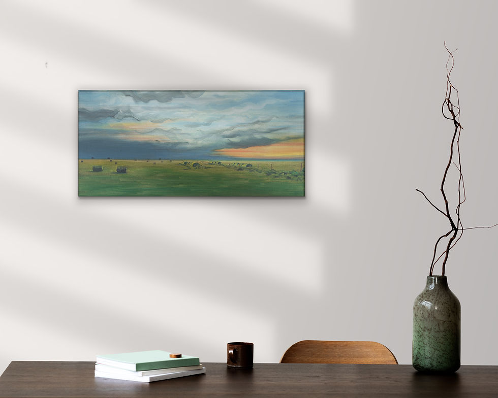 Thumbnail: Haybale Sunset 22x10" Original Painting