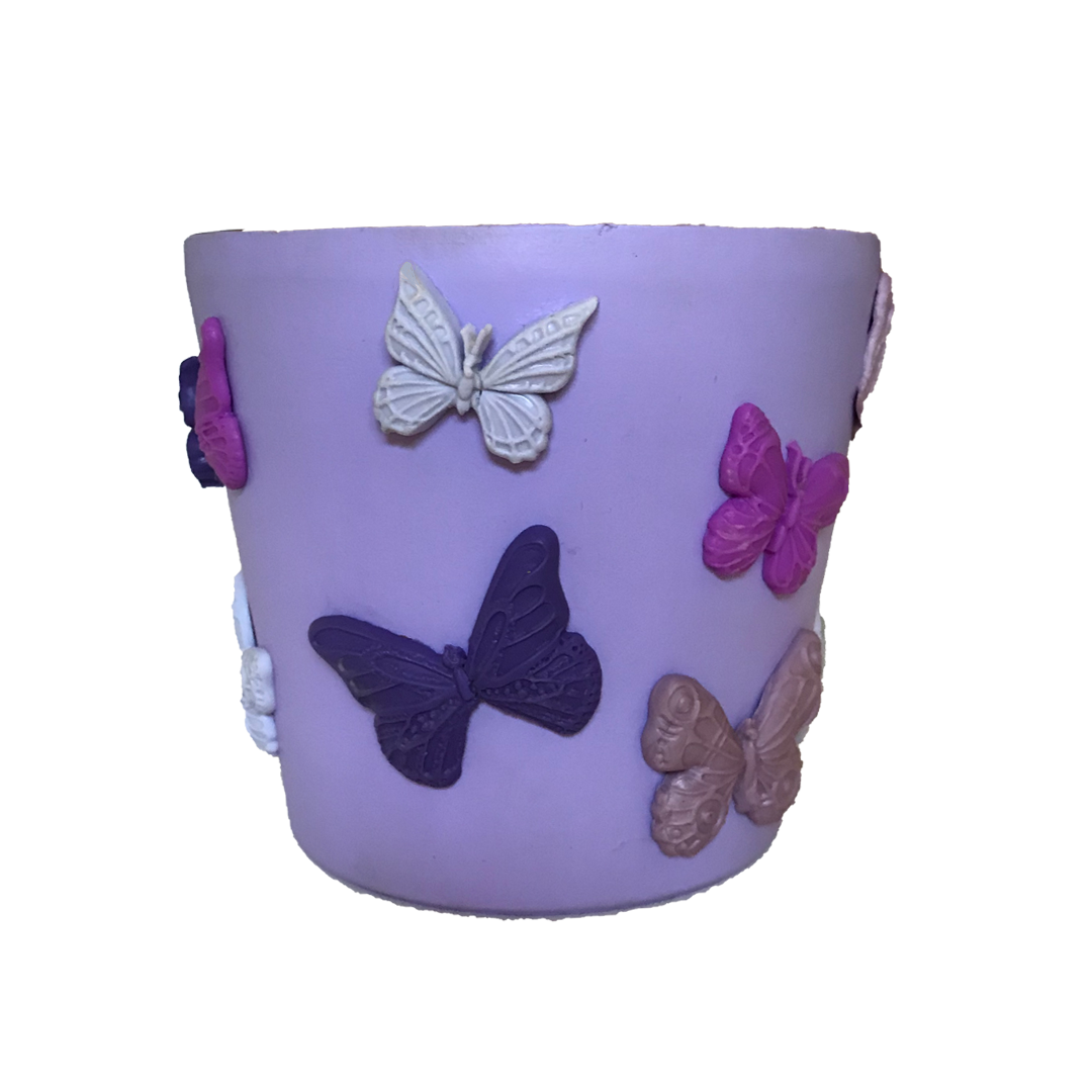 5 Inch Purple Pot with Clay Butterflies