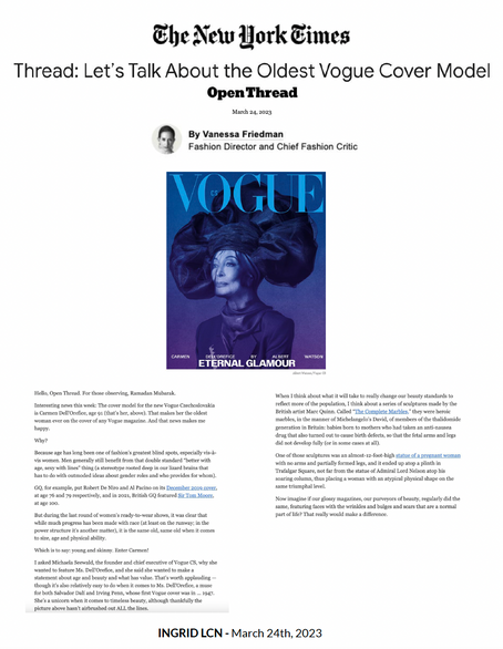 The New York Times Thread: Let's Talk About the Oldest Vogue Cover Model