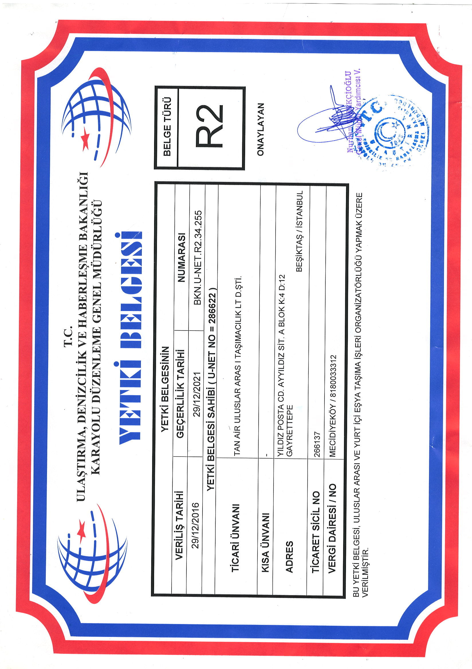 R2 LICENCE OF AUTHORIZATION