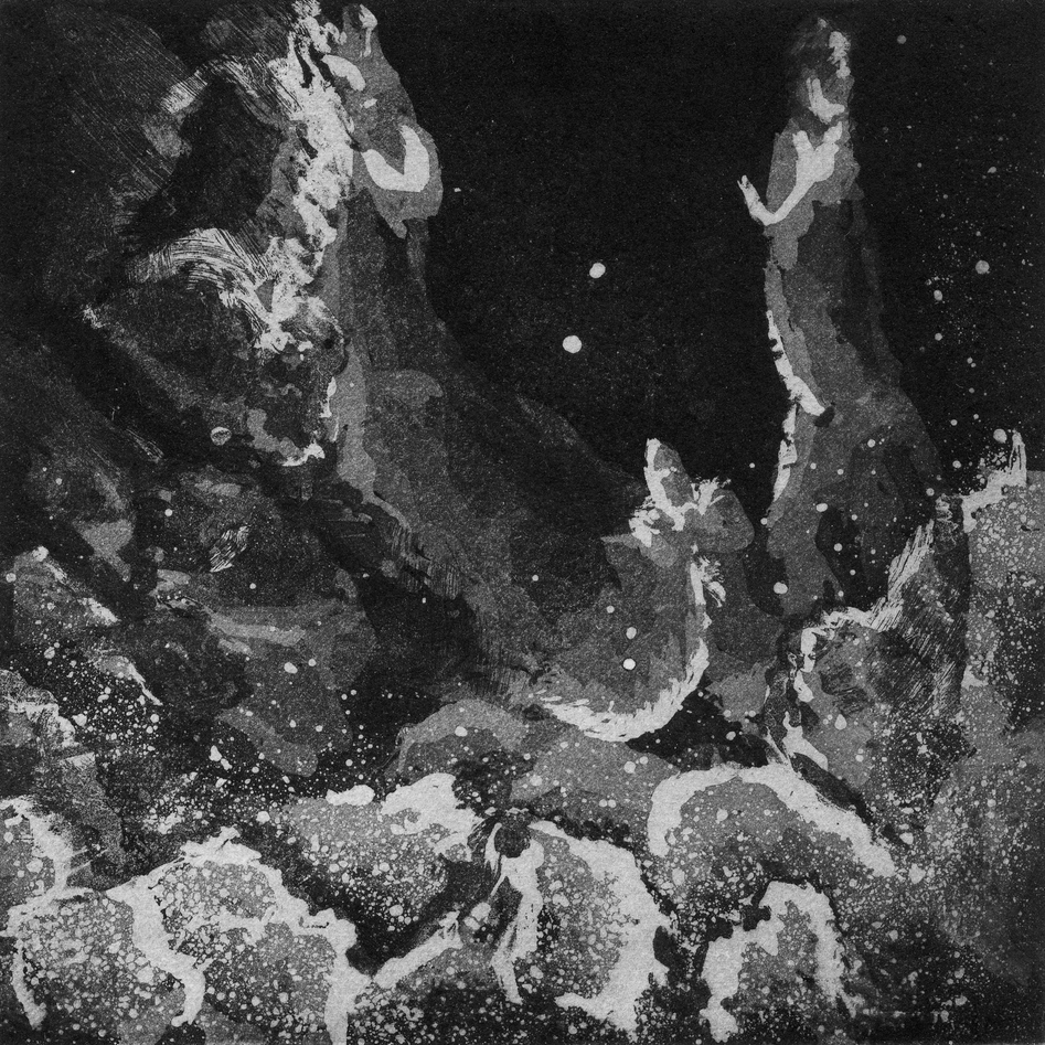 Etching, aquatint, and dry-point move like gestures inside a reverie, the burin carving into copper and zinc as if tracing the subconscious itself. The plate becomes a threshold, a matrix of incision and engraving where acid bites through the ground, leaving sedimented memories in its wake. Resin dust settles like dream residue, and inking and wiping turn into rituals of revelation and concealment. Under the pressure of the press, an impression emerges, an apparition pulled from shadow and silence. Each edition carries a phantom trace, a veil of distortion and reflection, embossed into vellum like an echo from a liminal space. In this process, the image drifts between void and bloom, between fragment and illusion, dissolving and reassembling into a labyrinth of depth and awakening, where every mark feels like a portal opening inside the plate and within the mind.