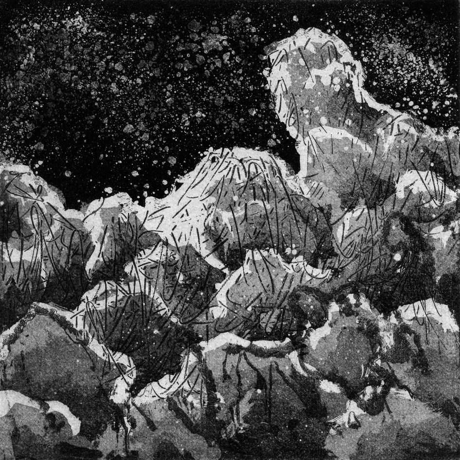 Etching, aquatint, and dry-point move like gestures inside a reverie, the burin carving into copper and zinc as if tracing the subconscious itself. The plate becomes a threshold, a matrix of incision and engraving where acid bites through the ground, leaving sedimented memories in its wake. Resin dust settles like dream residue, and inking and wiping turn into rituals of revelation and concealment. Under the pressure of the press, an impression emerges, an apparition pulled from shadow and silence. Each edition carries a phantom trace, a veil of distortion and reflection, embossed into vellum like an echo from a liminal space. In this process, the image drifts between void and bloom, between fragment and illusion, dissolving and reassembling into a labyrinth of depth and awakening, where every mark feels like a portal opening inside the plate and within the mind.