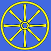 A yellow cartwheel on a blue background 