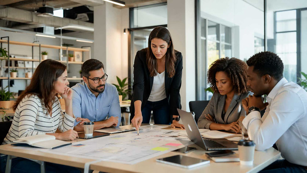 Profissional em ambiente corporativo moderno observando documentos e anotações sobre uma mesa organizada, simbolizando a análise de processos internos e o impacto da desorganização na rotina empresarial.