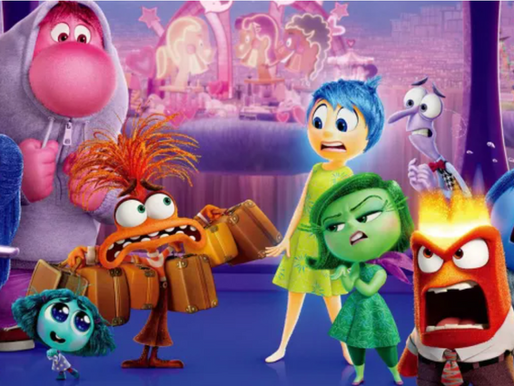 Characters from the Pixar movie Inside Out demonstrate their emotions.