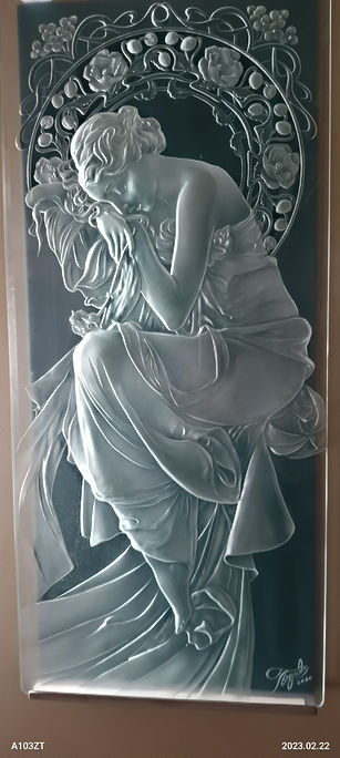 エッチングガラス
ガラスレリーフ
ミュシャ夜のやすらぎより
壁掛けタイプ