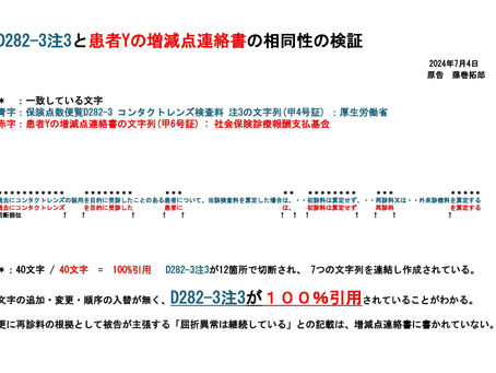 本日も傍聴有難う御座いました(D282-3注3と患者Yの増減点連絡書の相同性の検証)