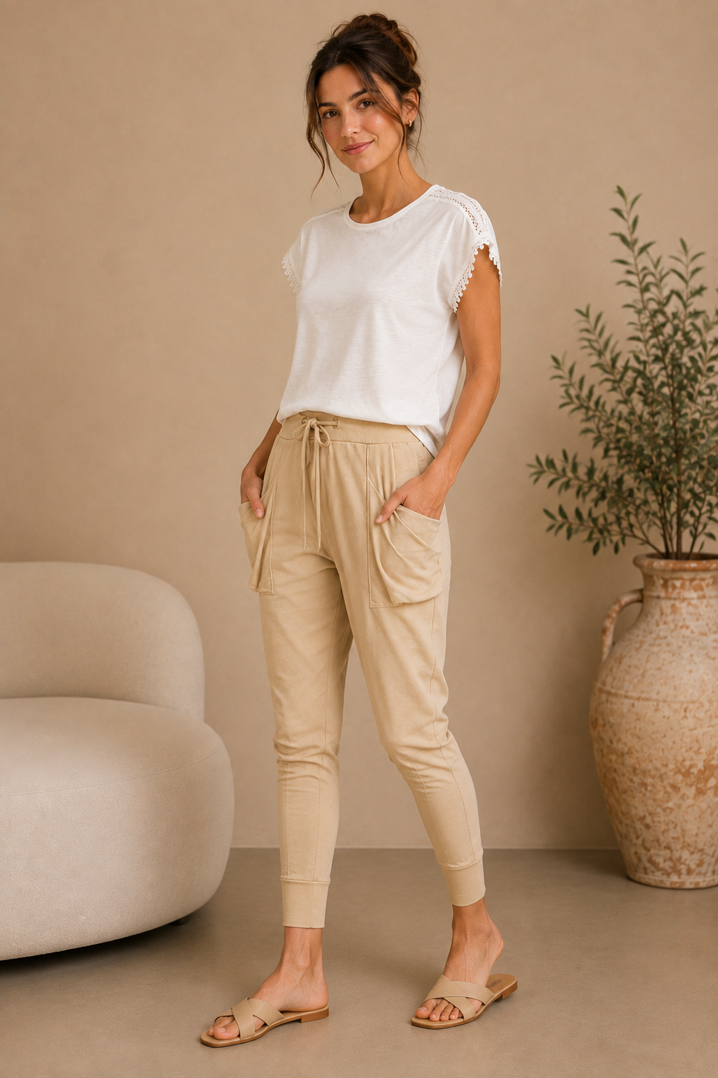 Babucha de Modal con Lycra con Bolsillos Caidos