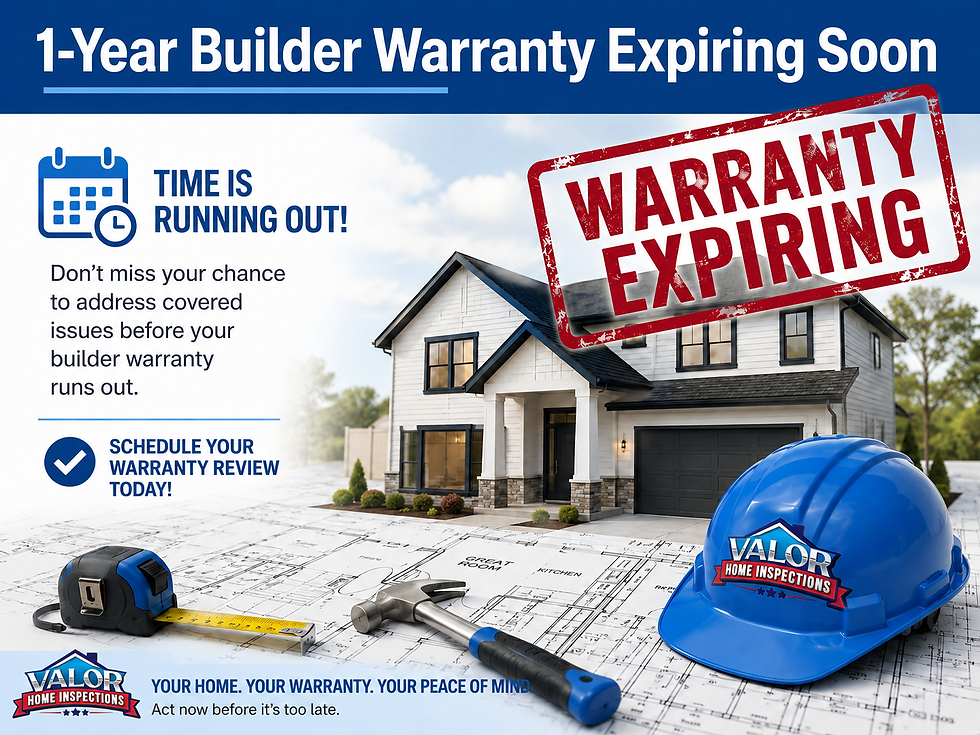 Valor Home Inspections builder warranty inspection reminder for homeowners in Kentucky and Indiana before the 1-year builder warranty expires.