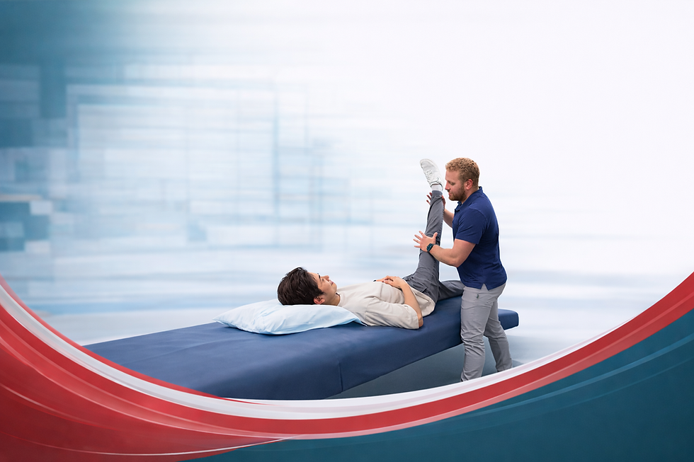 Therapist assisting patient with leg stretch