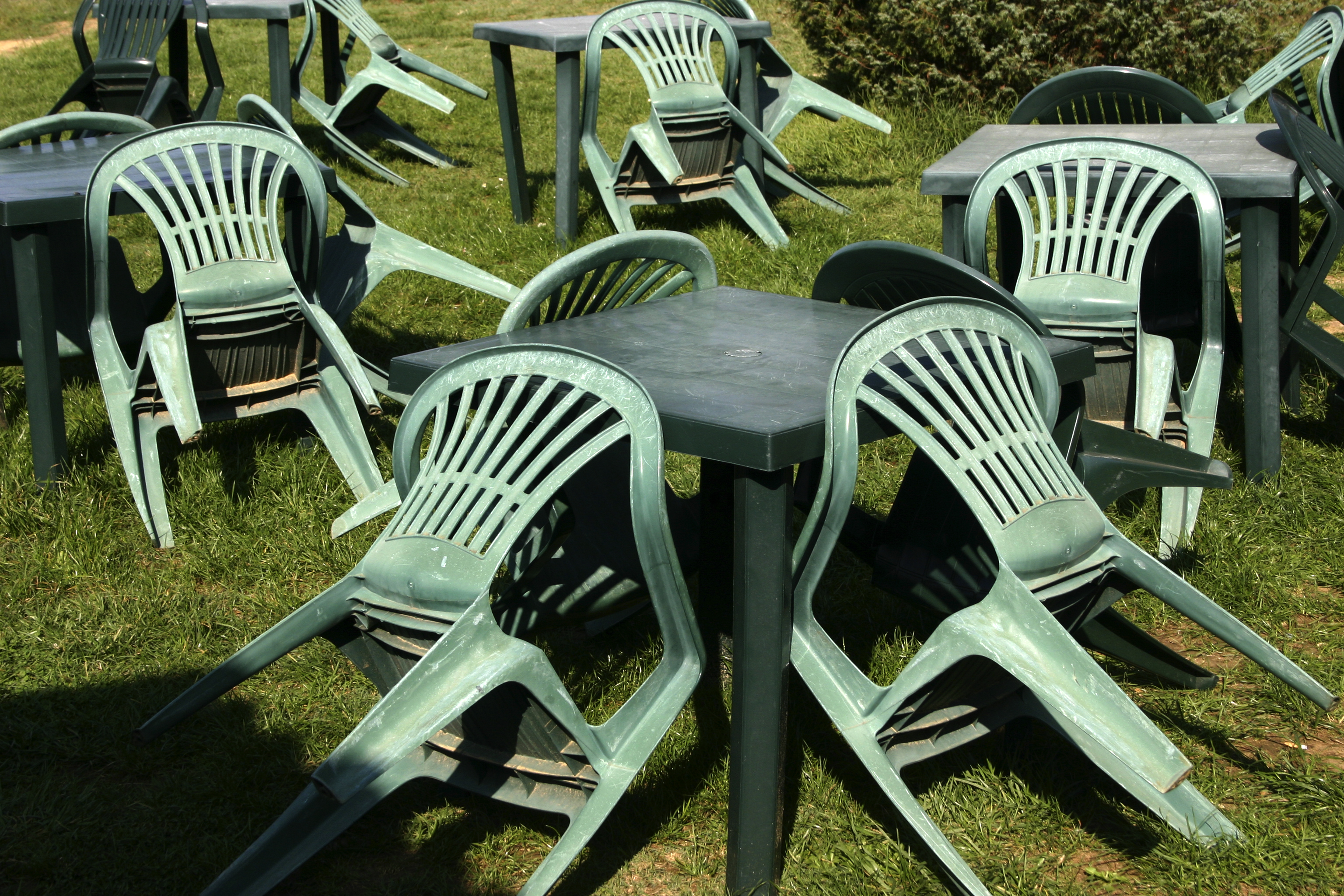 Green chairs, Corciano, Italy