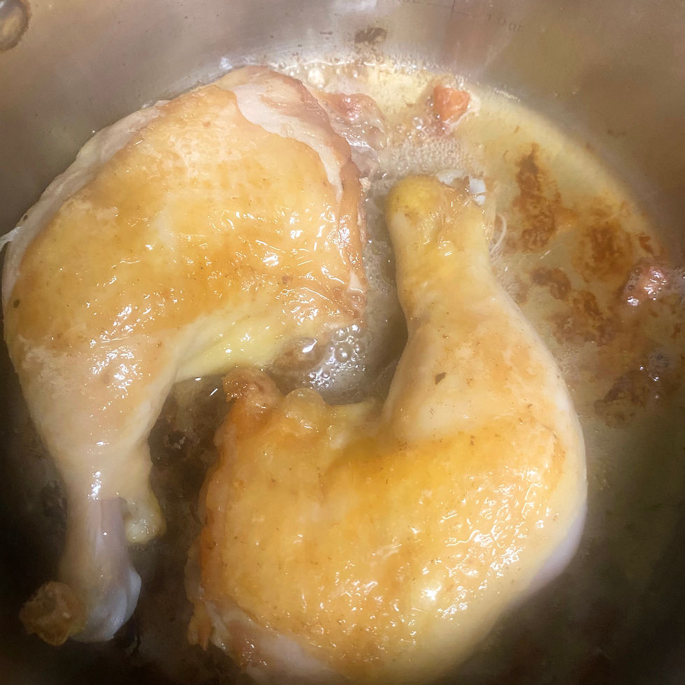 Brown the chicken in rendered fat.