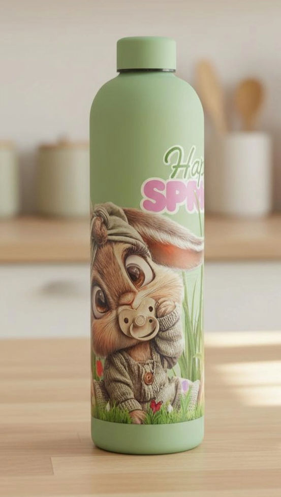 1 Liter Trinkflasche aus Edelstahl mit festem Motiv