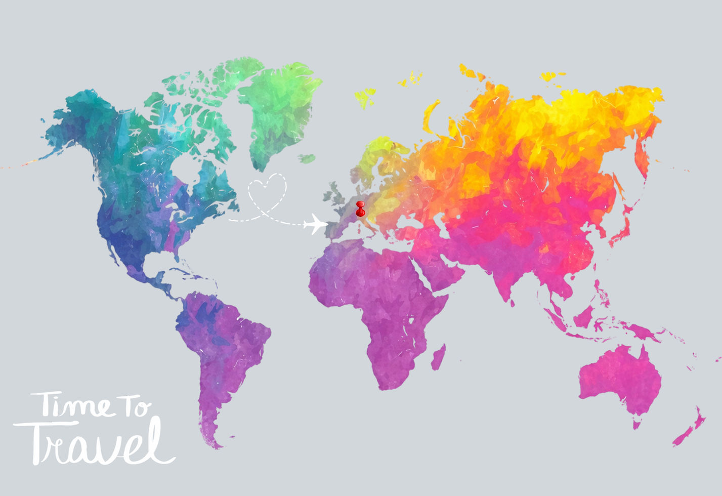 Farbige Weltkarte als Reisemotiv für die Time To Travel Thermosflasche