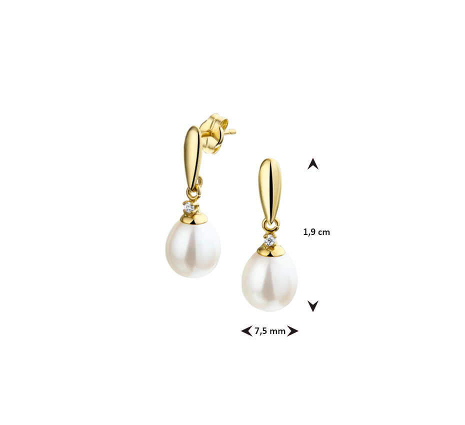 Thumbnail: Gouden Oorhangers met Parel en Zirkonia 19 mm