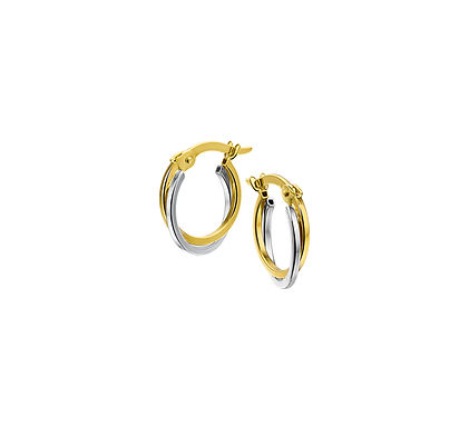 Bicolor Gouden Oorringen 14 mm met vierkante buis
