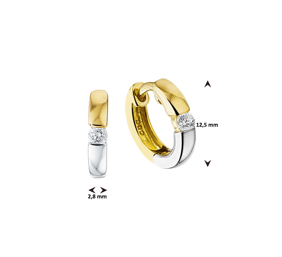 Thumbnail: Bicolor Gouden Klapoorringen Zirkonia 12,5 mm
