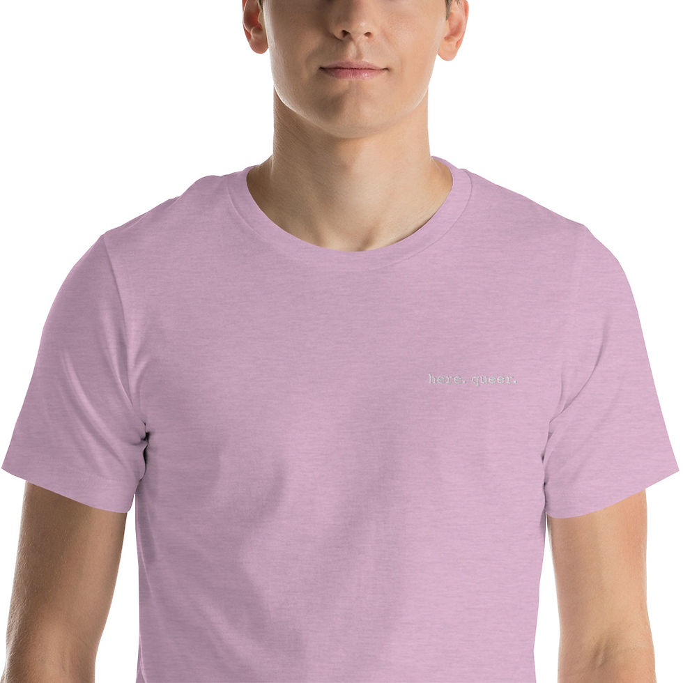 Thumbnail: here. queer. Embroidered Unisex T-Shirt