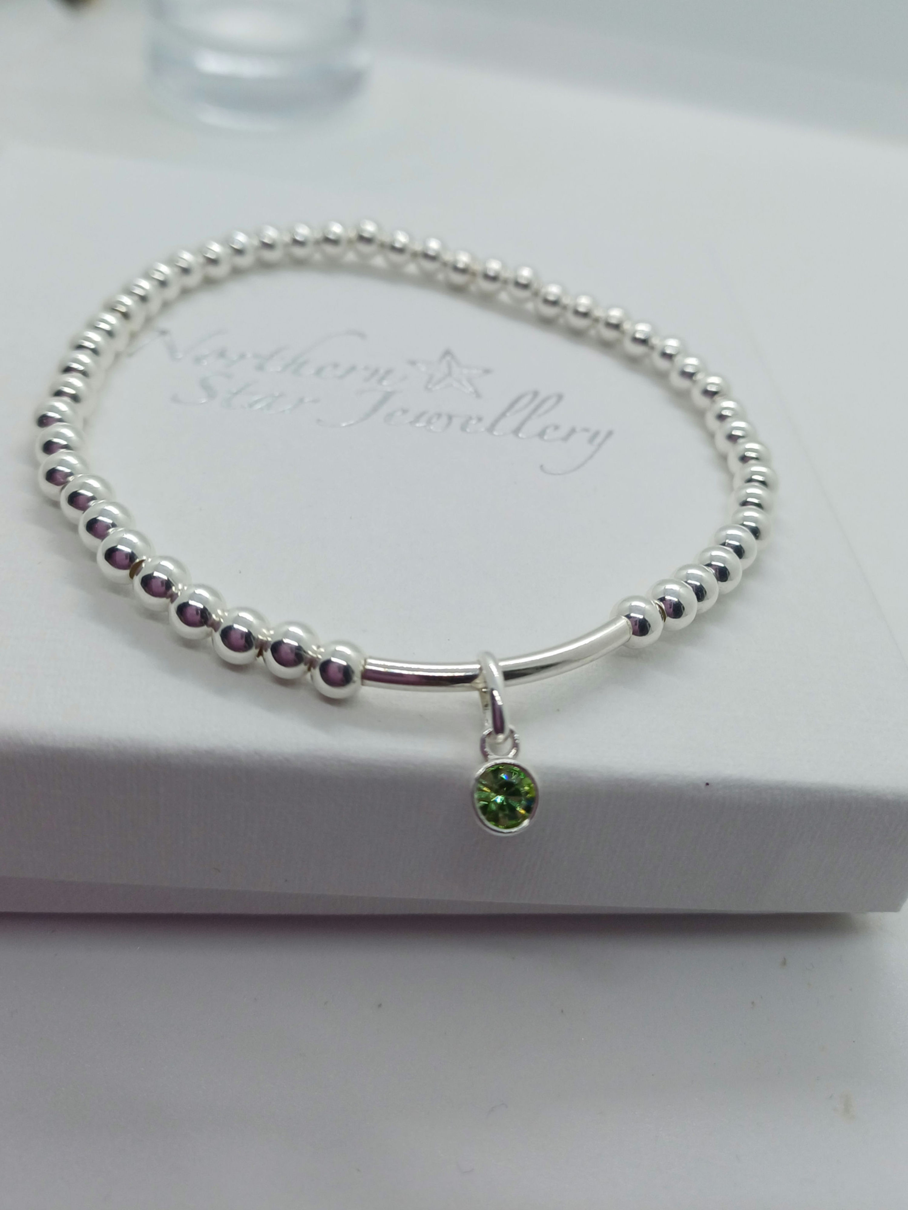Sterling silver beaded charm( birthstone) bracelet