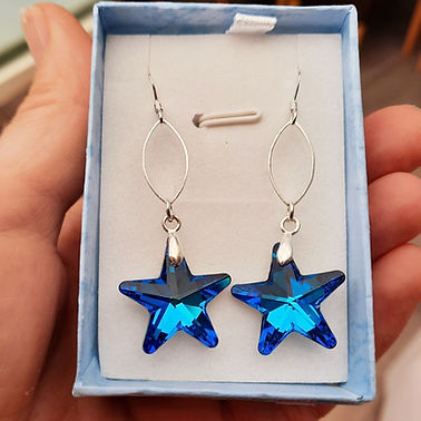 Blue Dangly Drop Earrings handmade from sterling sliver with a star gemstone crystal