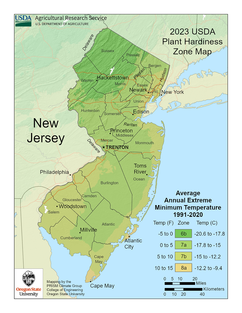 New Jersey’s climate varies from the cooler, hilly regions in the northwest to the warmer, coastal areas in the south.