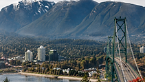 Lions Gate Bridge and North Vancouver mountains.