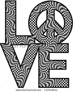 stock-photo-the-word-love-with-peace-symbol-in-a-black-and-white-checkered-patte