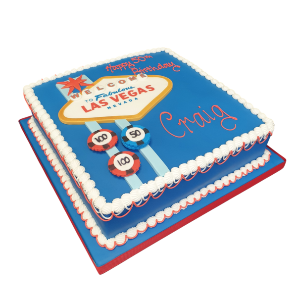 A showstopper cake inspired by the glitz and glamour of Las Vegas, perfect for adding a touch of excitement to any celebration.