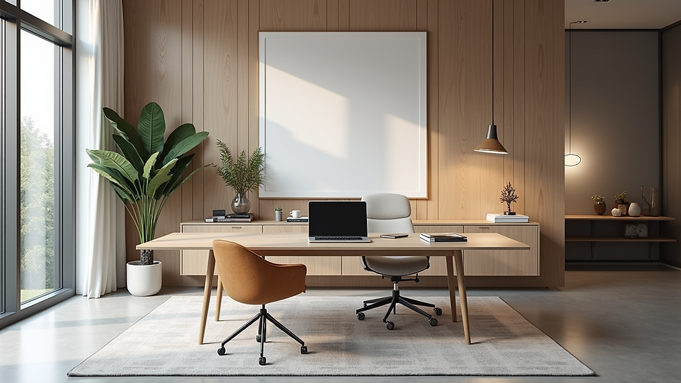Wide angle view of an office space designed for remote work