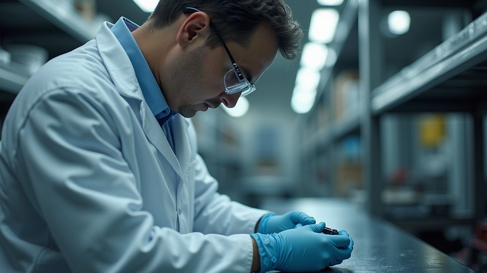 Close-up view of a quality control inspector examining a product