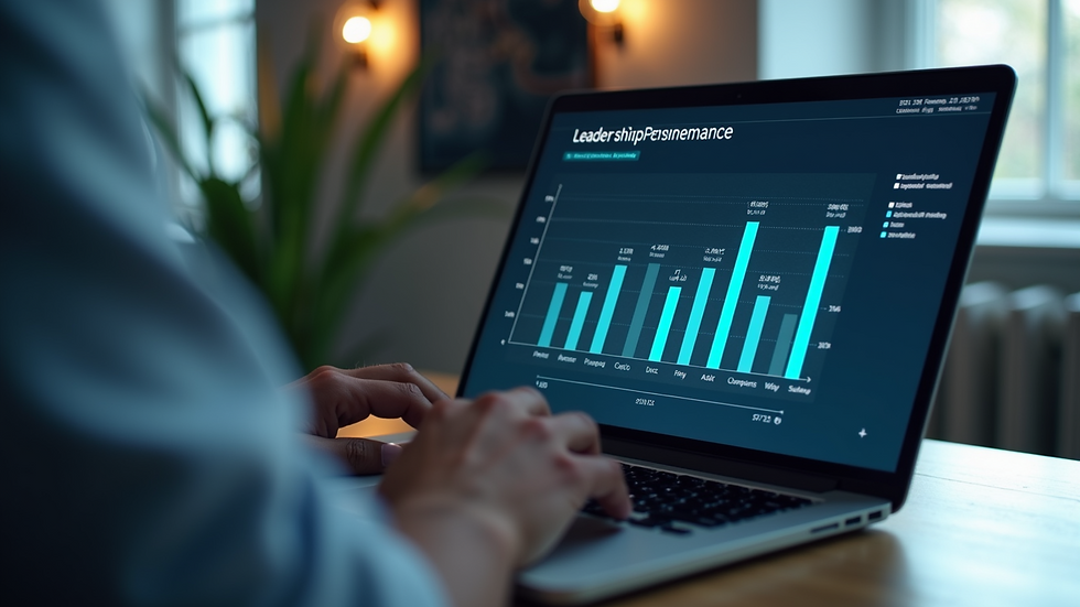 Close-up of a laptop screen displaying leadership performance charts