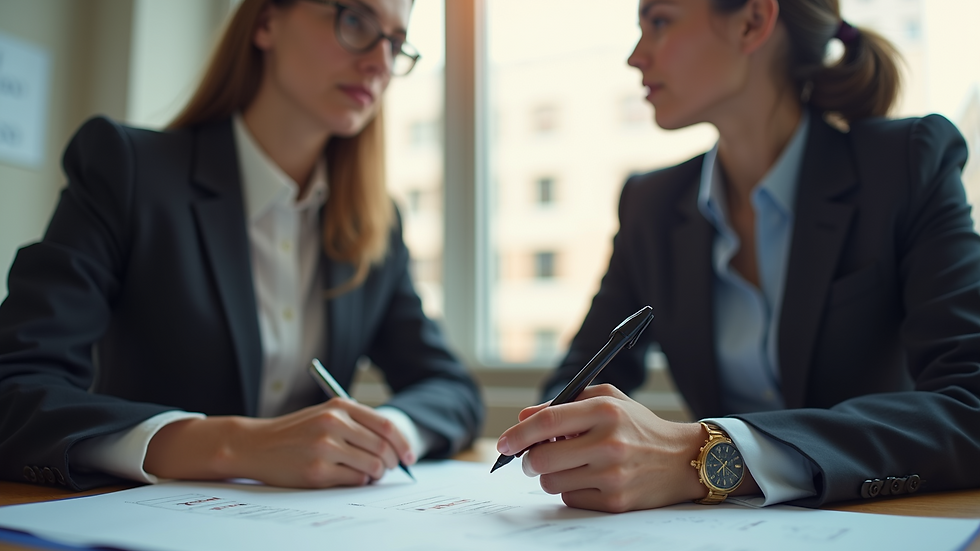Eye-level view of a career counselor discussing plans with a client