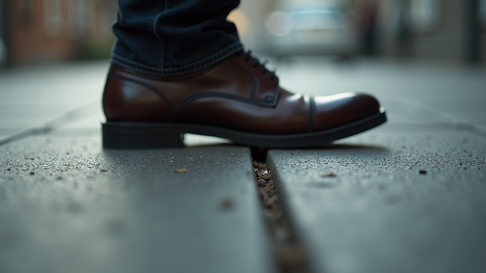 Close-up view of a foot stepping on a textured surface