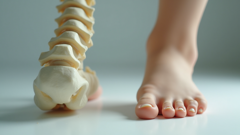 Eye-level view of a spine model next to a foot model