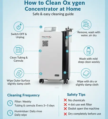 Learn how to clean an oxygen concentrator at home safely. Step-by-step guide to clean filters, tubing, humidifier bottle, and maintain oxygen purity. Trusted care by Healthy Jeena Sikho.