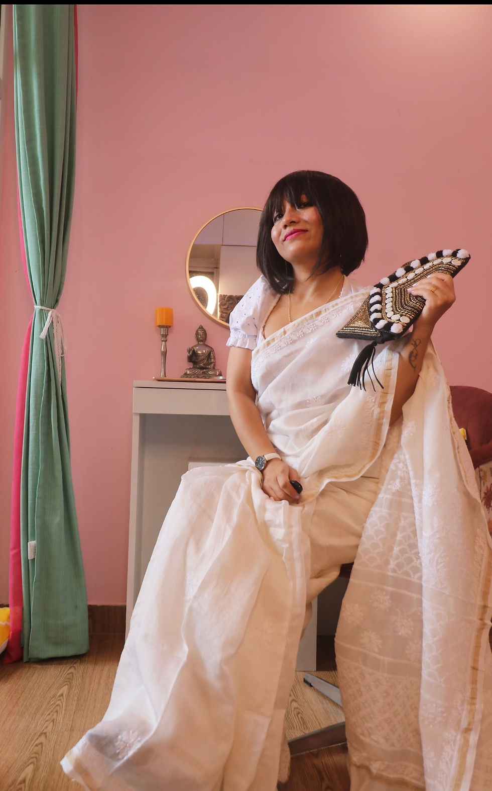 Exclusive chanderi chikankari handwork saree