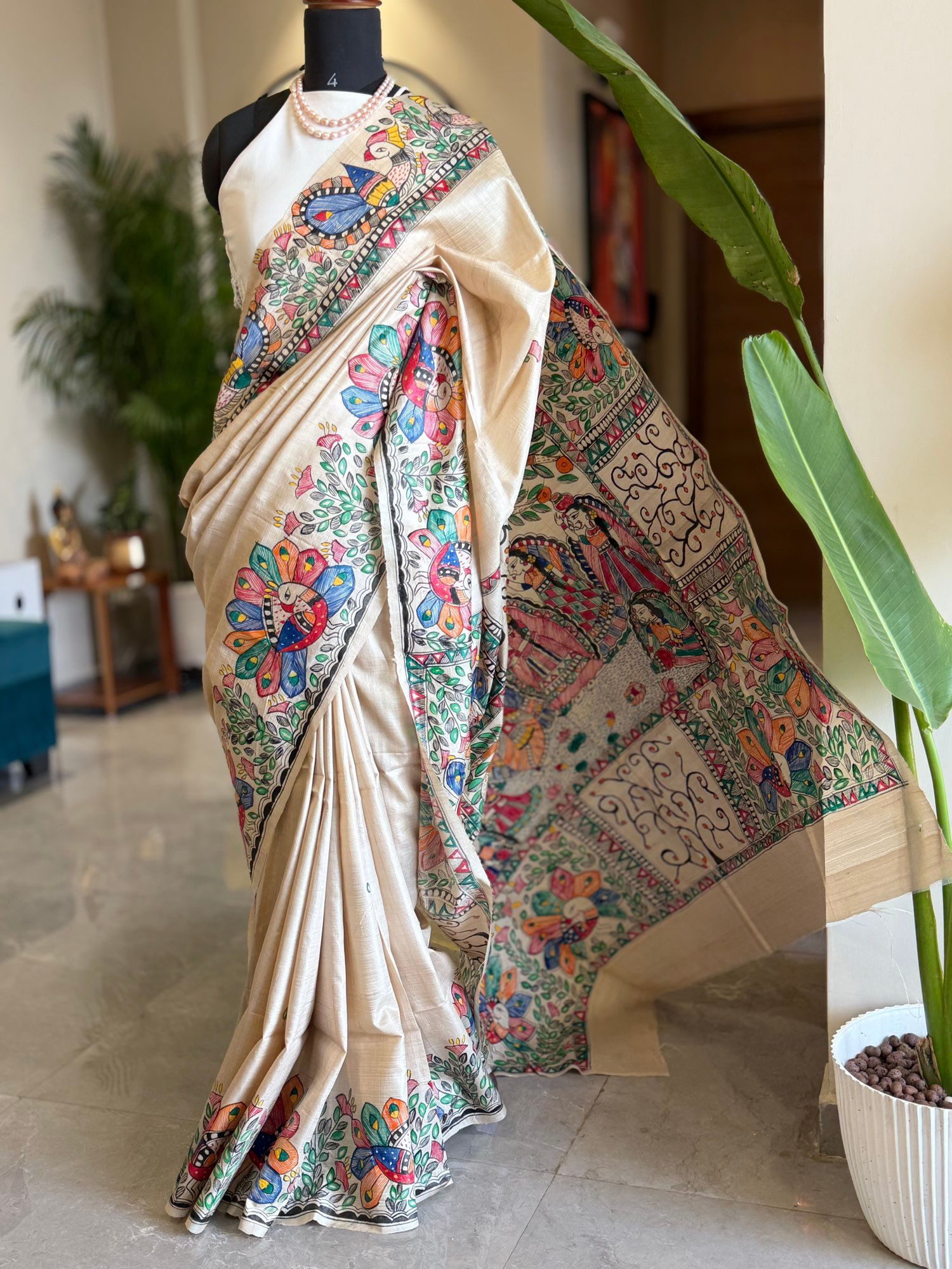 Pure premium Desi silk Madhubani saree