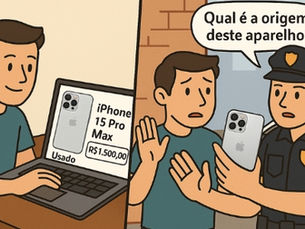 Advogado criminal de Itajaí explica crime de receptação enquanto verifica IMEI de celular possivelmente roubado