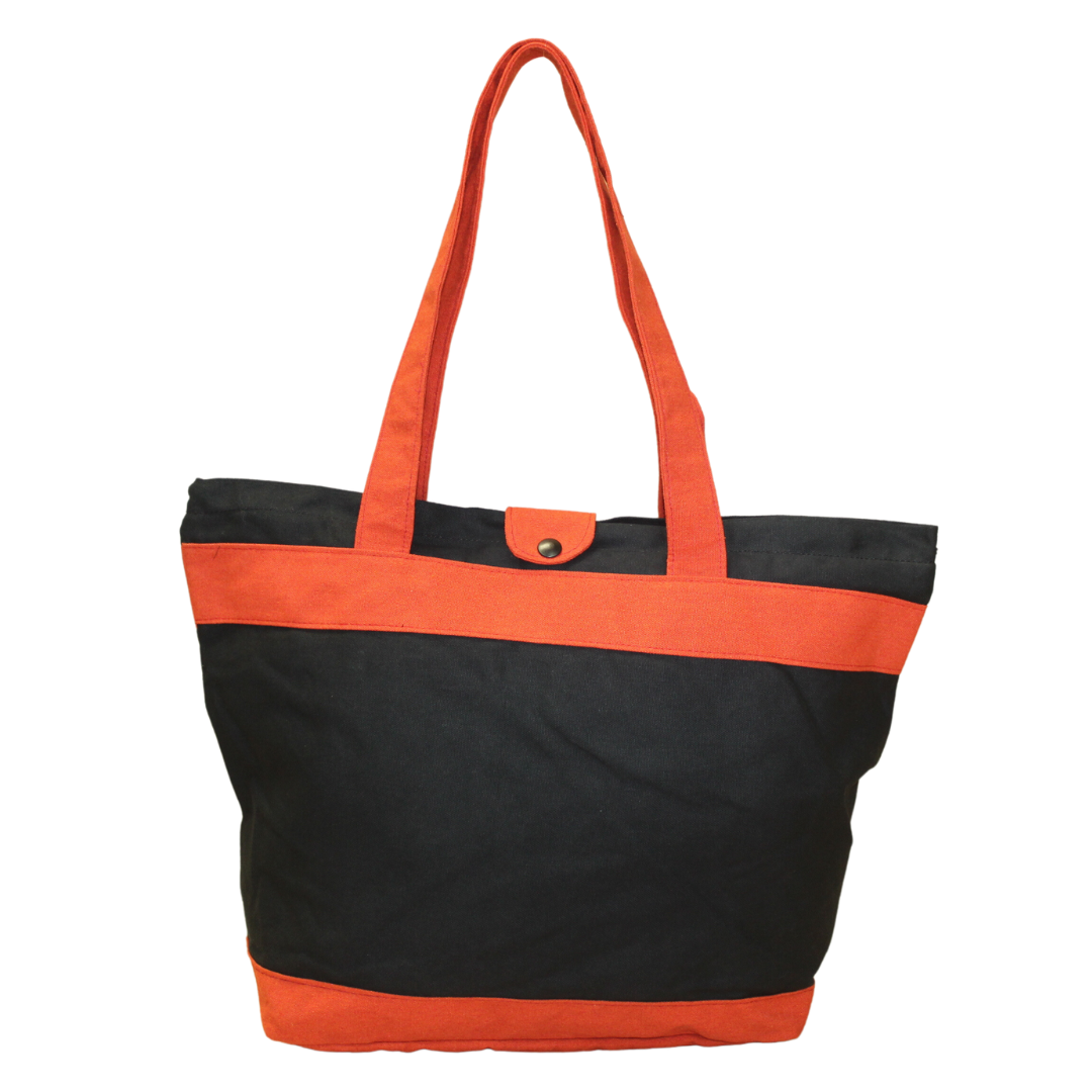 Dual Closure Canvas tote -Black/Orange