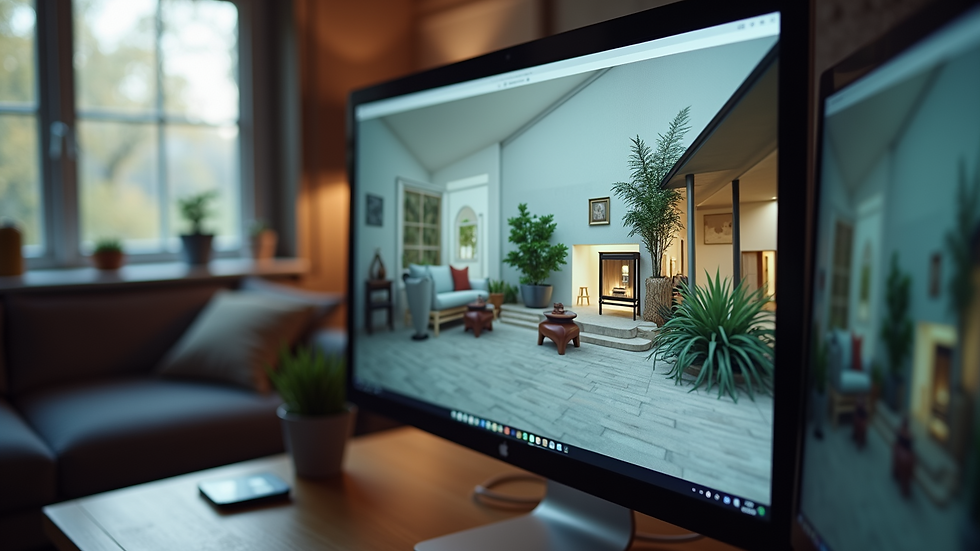 Close-up of a computer screen displaying a virtual home tour
