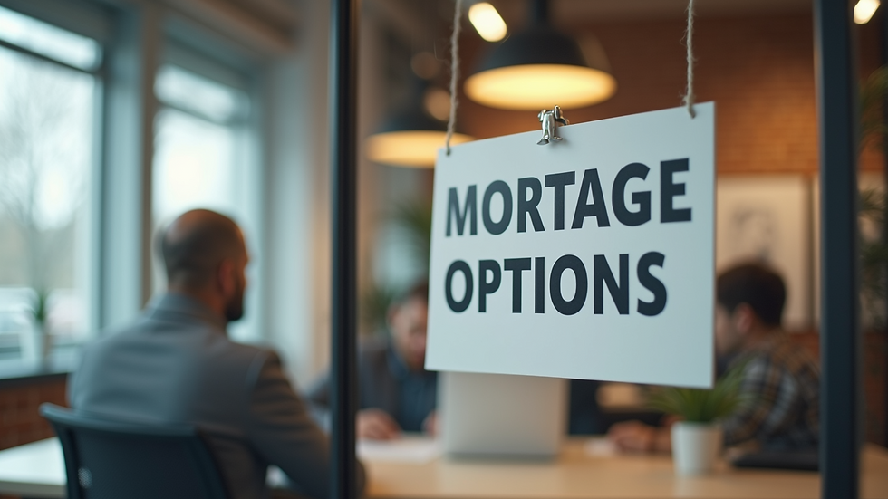 Eye-level view of an office space displaying mortgage options