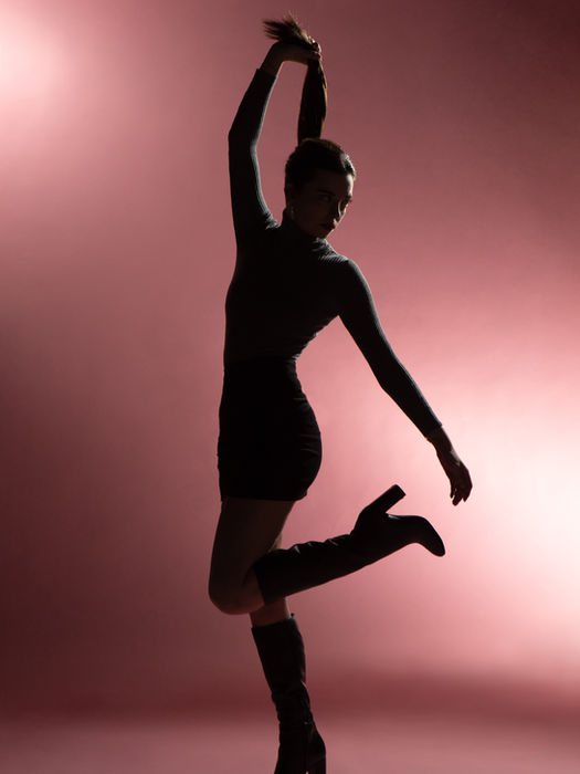 woman pink photo studio