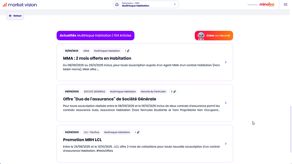 Un bouton qui livre en un clic une synthèse claire et rapide des dernières actualités, avec la possibilité d'aller dans le détail si vous le souhaitez.