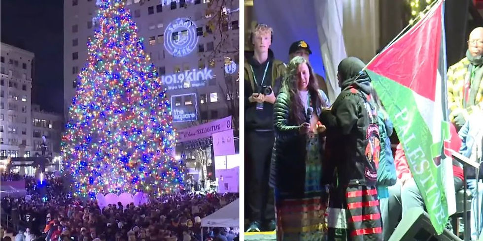 Portland hosts 'tree lighting ceremony' without mention of Christmas, speakers chant 'free Palestine'