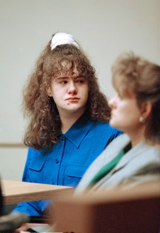 Pike and mother after the jury read the guilty verdict in 1996.