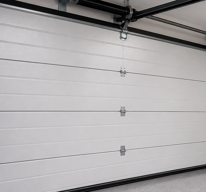 Sectional garage door mechanism and tracks