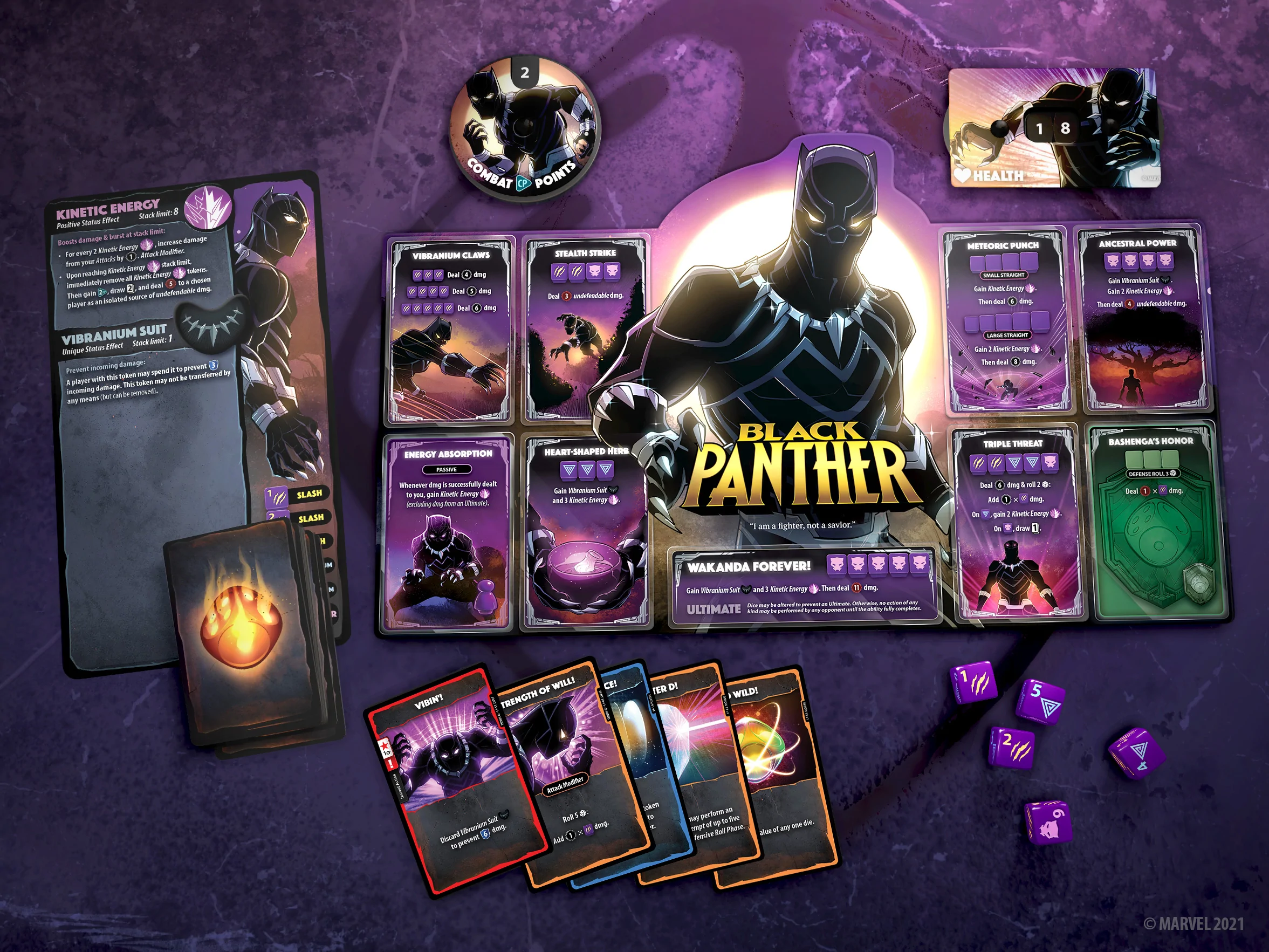 The Black Panther player components from Marvel Dice Throne