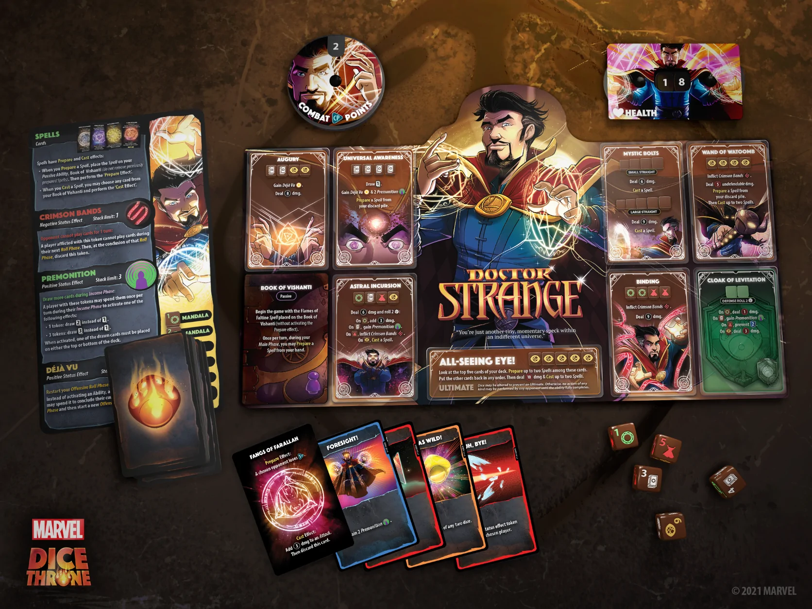 The Doctor Strange player components from Marvel Dice Throne